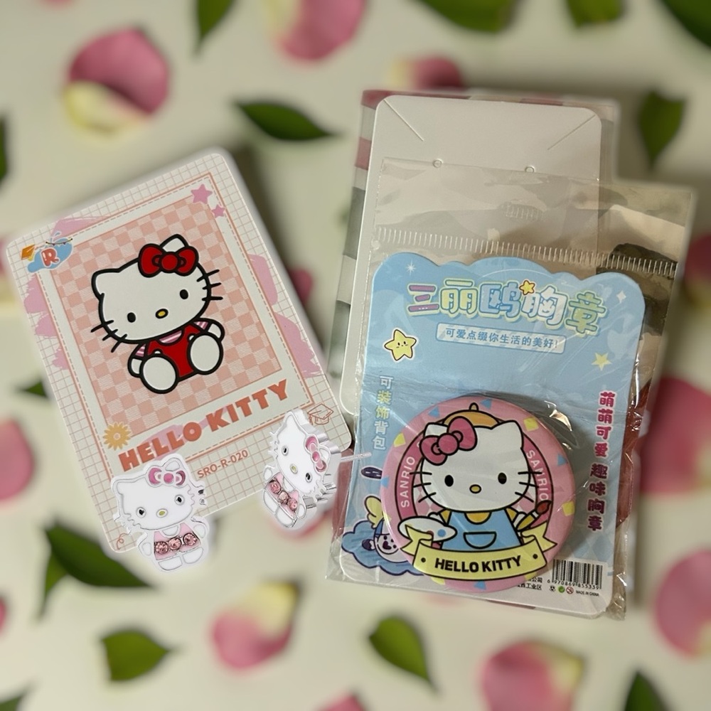 Hello Kitty Silver Post Stud Earrings Sanrio Bundle Button Pin
